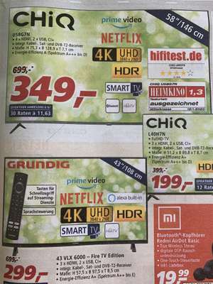 CHiQ 4K Ultra HD LED 147cm (58 Zoll) U58G7N Smart TV Prime Video, Netflix, YouTube, Triple Tuner