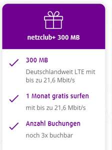 [netzclub] Zusatzoption netzclub+ 300 MB 3x kostenlos buchbar