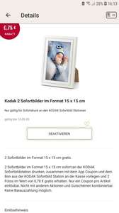 Rossmann App: 2 Kodak Sofortbilder 15x15 gratis