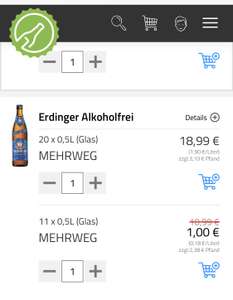 [Lokal Berlin] [Flaschenpost] Erdinger alkoholfrei 11er Kasten (0,5l) für 1 EUR [MBW = 20 EUR]