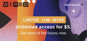 WIRED (US) Zeitschrift Jahresabo Digital für $5, Print für $35