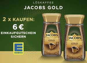 Edeka: 2 Gläser Jacobs Gold Instant Kaffee kaufen und 6€ Einkaufs-Gutschein erhalten (rechnerisch 1,70€ je Glas möglich + 0,80€ Porto)