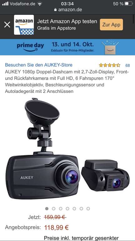 AUKEY 1080p Doppel-Dashcam mit 2,7-Zoll-Display, Front- und Rückfahrkamera mit Full HD