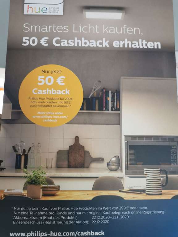 50 Euro Cashback ab 299 Euro für Philips Hue Artikel