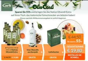 Fratelli Carli 6 Flaschen Natives Olivenöl Extra je 500ml + Ölkaraffe als Neukunde oder Gastbesteller