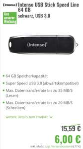 Intenso USB Stick Speed Line 64 GB Speicherkapazität schwarz, USB 3.0