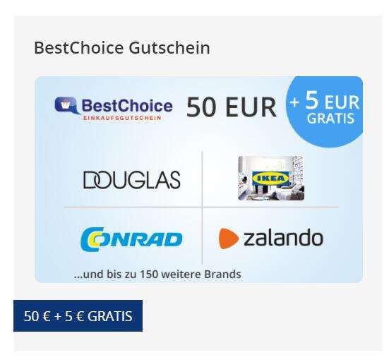 [Postbank Kunden] 55€ BestChoice Gutschein für 50€ // 12% Douglas, 9% Adidas, 8% Toom, 8% Poco usw.