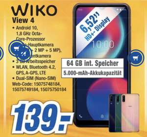 *Lokal expert Gröblinghoff* WIKO VIEW4 Smartphone, 5000 mAh Akku, 6,52 Zoll (16,5 cm), Dreifach-Kamera, 64GB + 3GB, Dual-SIM, Android 10