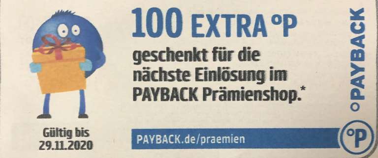 100 Extra Punkte geschenkt für die nächste einlösung im Payback Prämienshop (10€ MBW)