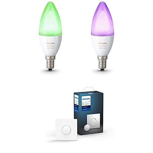 [Amazon.es] Philips Hue 2x White & Color Ambiance E14 LED + Smart Button