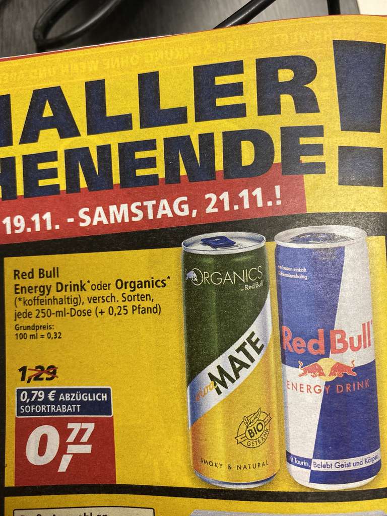 [real 19.11.-22.11.] Red Bull oder Organics 0,25l Dose für 0,77€+0,25€ Pfand