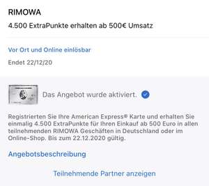 Amex Offer: 4500 Membership Rewards Punkte für 500 Euro Umsatz bei Rimowa