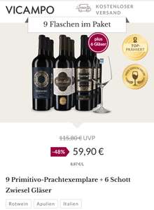 9 Primitivo Wein + 6 Schott Zwiesel Gläser