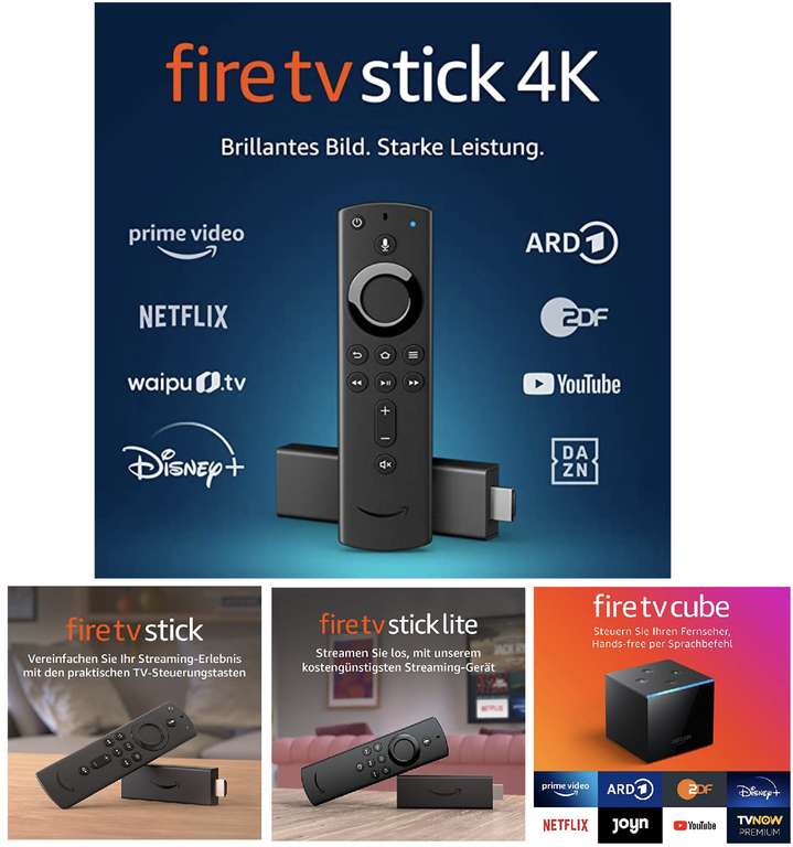 Amazon Fire TV Stick 4K für 29,24€ / Fire TV Stick  Lite für 19,89€ / Fire TV Cube 4K 68,23€ / Der neue Fire TV Stick für 24,36€