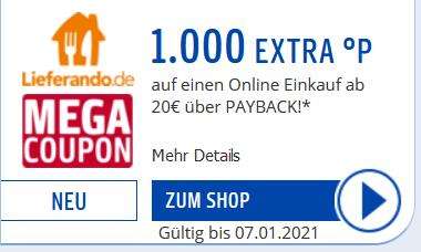 Neuauflage verschiedener Mega Coupons 1000 Punkte bei Payback ab 20€ zb. Lieferando, ab 30€ MBW zb. Ebay (ausgewählte Nutzer)