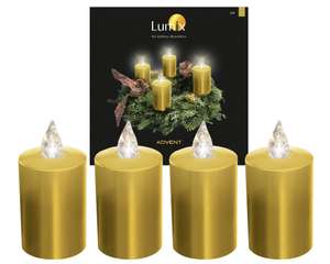 Krinner Lumix LED-Adventskerzen Set, gold 4 Stück, mit Funk-Fernbedienung