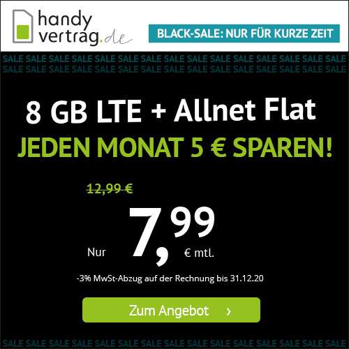Handyvertrag.de Black Week Tarife II: z.B. 8GB LTE für mtl. 7,99€ oder 2GB LTE für mtl. 3,99€ [mtl. kündbar, Telefonica-Netz]