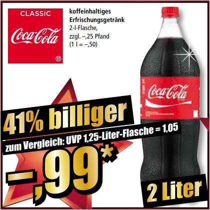 Coca Cola Classic 2 Liter-Flasche für 99 Cent / Ritter Sport Nussklasse (versch. Sorten) für 86 Cent [Norma]
