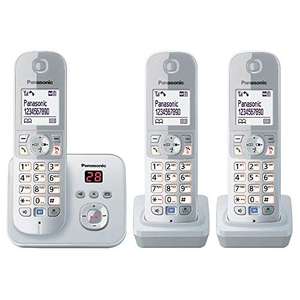 [Amazon] Panasonic KX-TG6823GS DECT Schnurlostelefon mit Anrufbeantworter (3 Mobilteile, strahlungsarm, Eco-Modus, GAP Telefon, Festnetz)