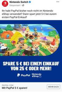 5 € RABATT auf Ihren nächsten Einkauf ab 25 € im Nintendo eShop mit PayPal