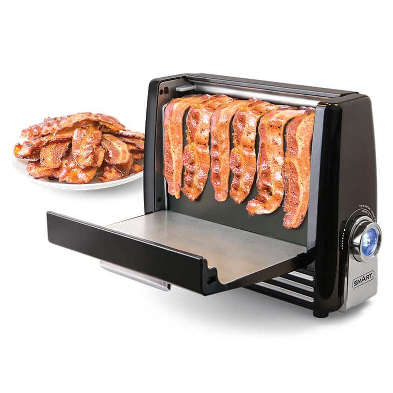 Smart Bacon Express (1400W, bis zu 6 Streifen, herausnehmbare Antihaft-Kochplatte & Fettauffangbehälter, Cool Touch-Griffe, Chromelemente)