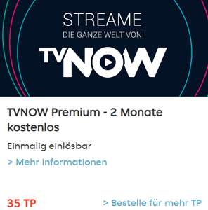 2 Monate TVNOW Premium für 35 TP-Punkte bei Lieferando, bis 30.06.21 einlösbar