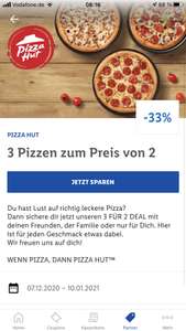 3 Pizzen im Preis von 2 Pizza Hut Aktion