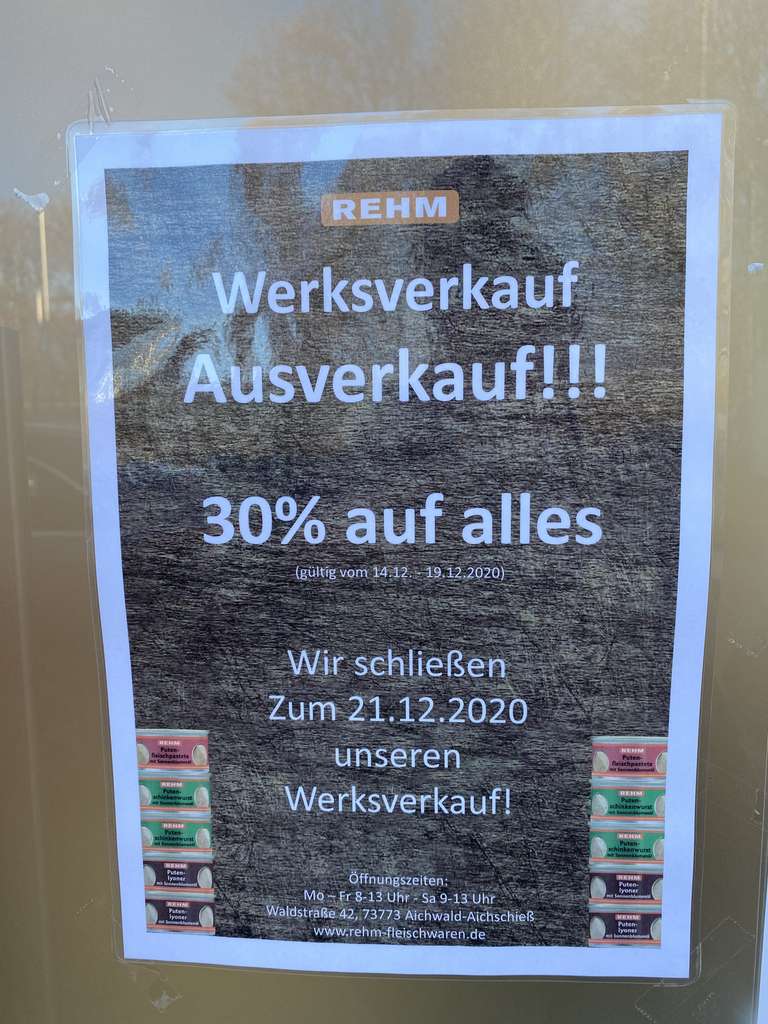[lokal] Rehm 30% Werksverkauf Kreis Esslingen Fleischwaren / Dosenwurst