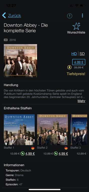 Itunes Preisfehler ? Downton Abbey Komplette Serie und Suits (1-7) The Office Komplett und in Deutsch für 4,99€ schnell sein