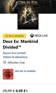 XBOX Deus Ex Mankind Divided 4,49€, Titanfall 2 3,99€, Fallout 4 8,99€ u.v.m.