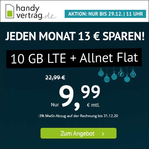 10GB LTE Handyvertrag.de Tarif für mtl. 9,99€ mit Allnet- & SMS-Flat + VoLTE & WLAN Call (mtl. kündbar; Telefonica-Netz)