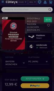 eFootball PES 2021 Vollversion Season Update PC FC Bayern und 5 andere / SteamKey über CDKeys.com