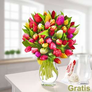 FloraPrima: Tulpen im Bund mit 2 Geschenken (Vase & Ferrero Raffaello)