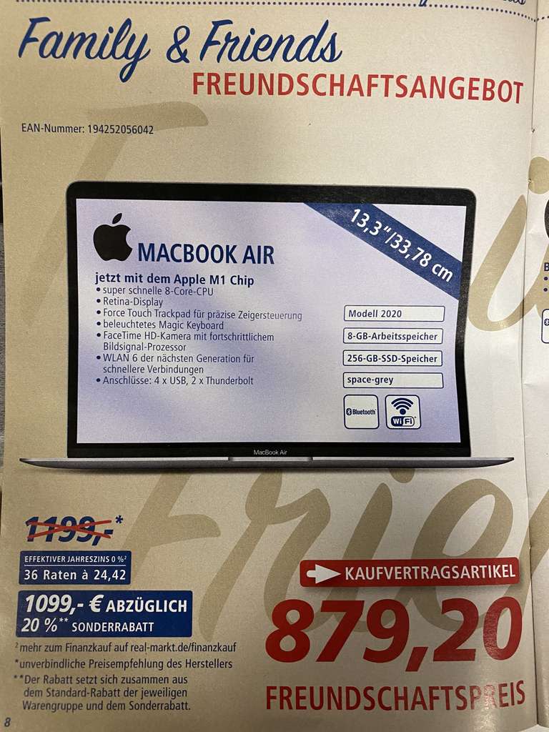 [real Family & Friends 29.01. & 30.01.] Apple Macbook Air 2020 M1 8GB/256GB
