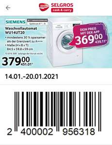 [Selgros] Waschmaschine Siemens WU14UT20 A+++