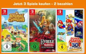 3-für-2 auf ausgewählte Switch-Spiele: z.B. Animal Crossing: New Horizons + Hyrule Warriors: Zeit der Verheerung + Super Mario 3D All-Stars