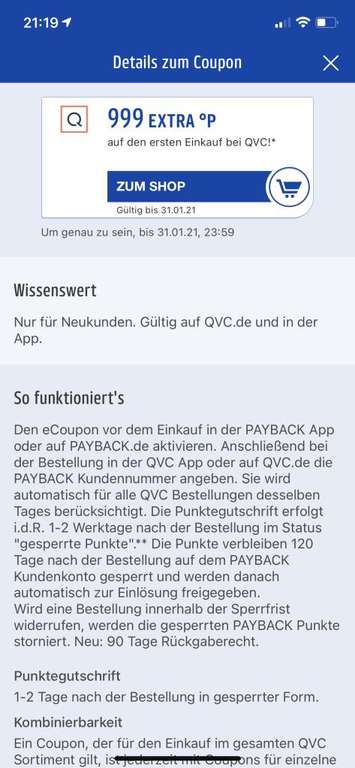 999 Paybackpunkte extra als Neukunde bei QVC