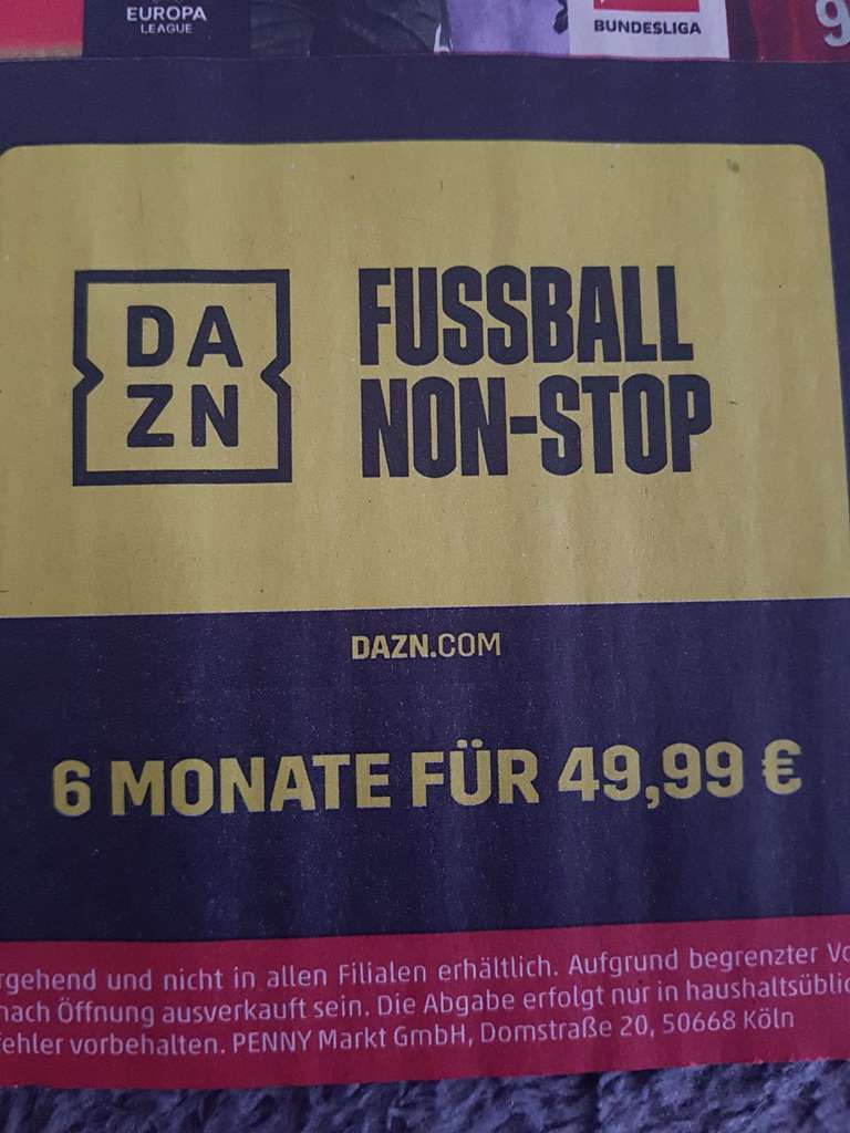 Dazn Fussball Non Stop, 6 Monate für 49,99€, Penny Gutschein