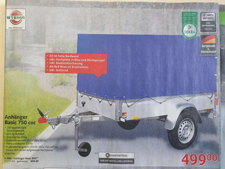 Pkw-Anhänger 750 kg mit Plane und Stützrad zum sehr guten Preis