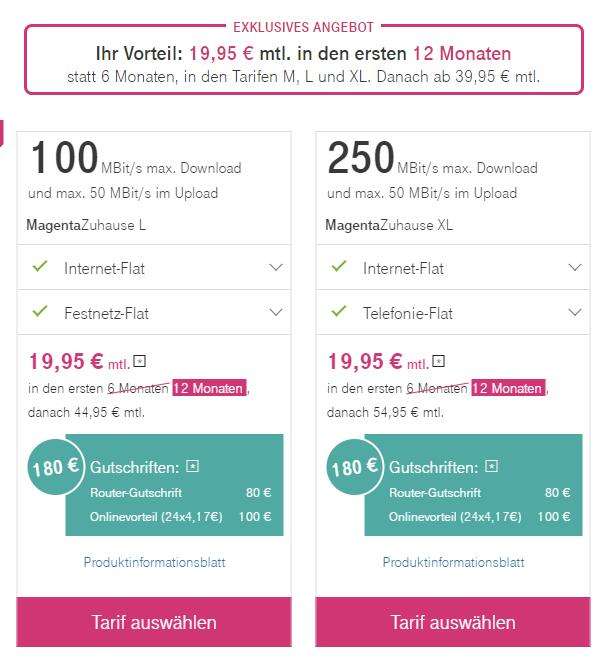 Telekom Magenta Zuhause XL (250 Mbit/s) ab 29,95€ mtl. durch Telekom Aktion + ggf. 100€ Cashback