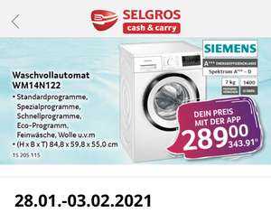 [selgros] Siemens Waschvollautomat WM14N122 A+++