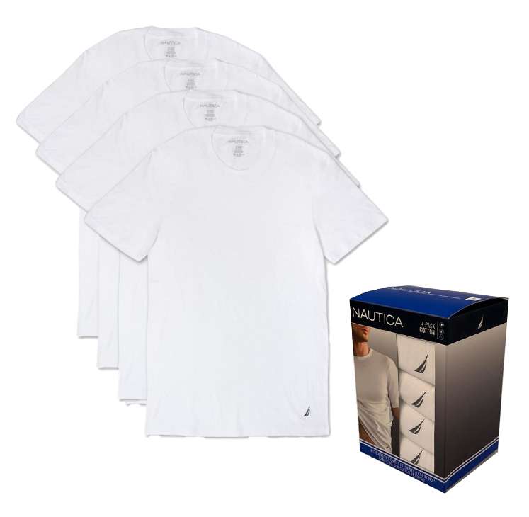 NAUTICA 4er Pack T-Shirts Rundhals oder V-Neck Basic weiß