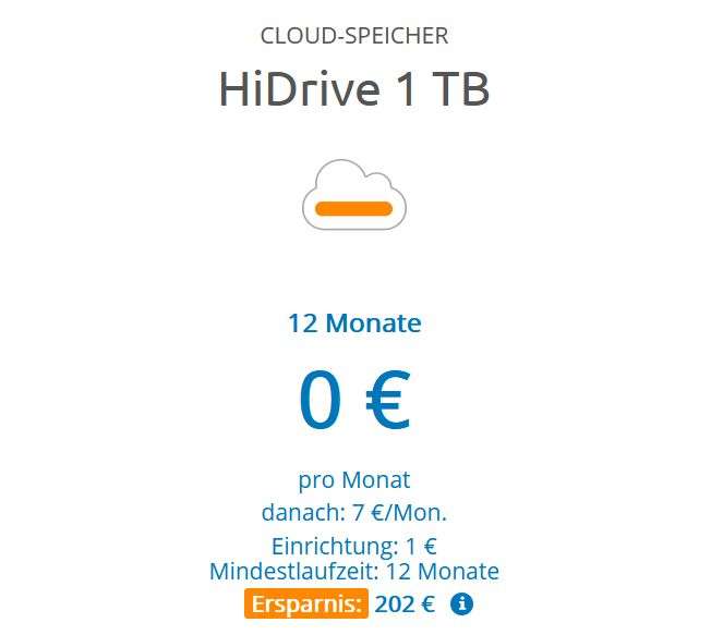 1 Terabyte deutsche Cloud 12 Monate insgesamt 1 € (Cloud Speicher Online Storage)