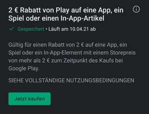 Google Play Store - 2 EUR Guthaben für den Kauf einer App (personalisiert)
