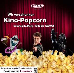 [CINEPLEX Friedrichshafen] Gratis Popcorn am Sa. 27.03 von 15:30 - 19:00 Uhr