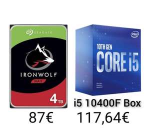 Seagate Ironwolf 4TB 3,5" NAS HDD (CMR) 87€ / Intel Core i5 10400F Box 117,64€