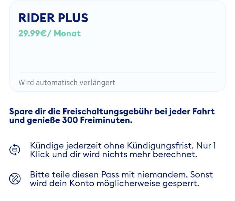 [TIER] Rider Plus Pass mit 300 Minuten und unbegrenzten Freischaltungen monatlich