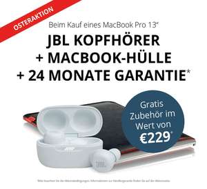 MacBook Pro M1 13" + JBL Live Free Bluetooth Kopfhörer + MacBook-Hülle + 24 Monate Garantieerweiterung