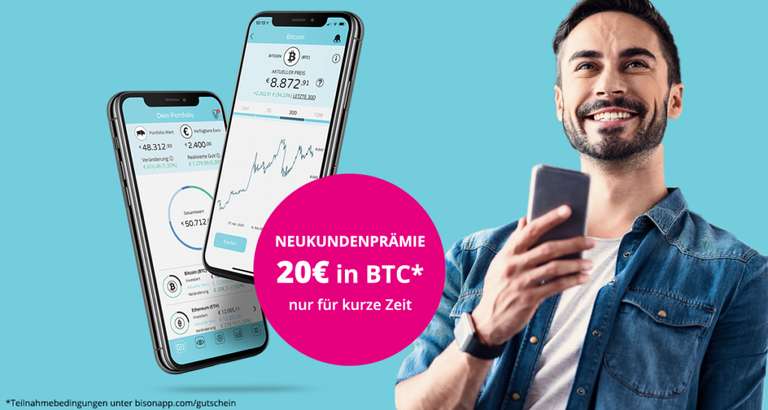 (Bison APP Neukunden) 20 Euro in Bitcoin für den ersten Kauf (ab 14.04)