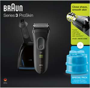 Braun Series 3 ProSkin 3050cc inkl. Reinigungs-/Ladestation & 2x CCR2 Kartuschen (Nass-/Trockenrasur, NiMH-Akku bis ~45min)